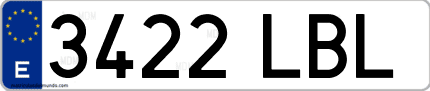 Ejemplo de matrícula de coche ordinaria 3422 LBL