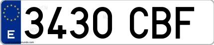 Ejemplo de matrícula española 3430 CBF