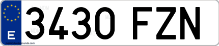 Ejemplo de matrícula de coche ordinaria 3430 FZN