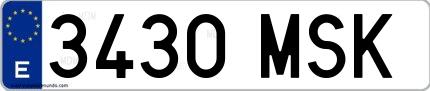 Ejemplo de matrícula española 3430 MSK