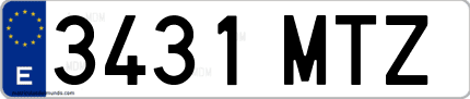 Ejemplo de matrícula de coche ordinaria 3431 MTZ