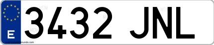 Ejemplo de matrícula española 3432 JNL