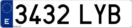 Ejemplo de matrícula española 3432 LYB