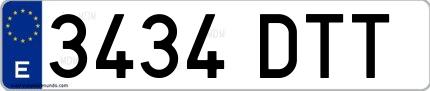 Ejemplo de matrícula española 3434 DTT