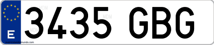 Ejemplo de matrícula de coche ordinaria 3435 GBG