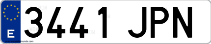 Ejemplo de matrícula de coche ordinaria 3441 JPN