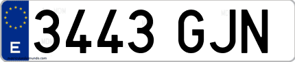 Ejemplo de matrícula de coche ordinaria 3443 GJN
