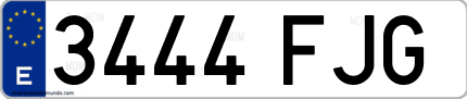 Ejemplo de matrícula de coche ordinaria 3444 FJG