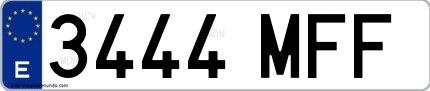Ejemplo de matrícula española 3444 MFF