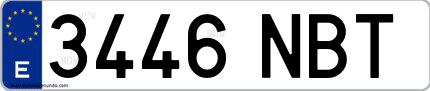 Ejemplo de matrícula española 3446 NBT