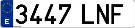 Ejemplo de matrícula española 3447 LNF