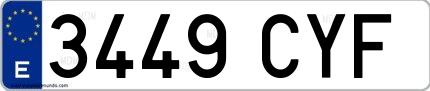 Ejemplo de matrícula española 3449 CYF
