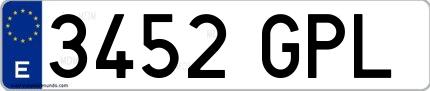 Ejemplo de matrícula española 3452 GPL