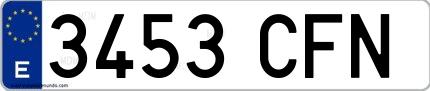 Ejemplo de matrícula española 3453 CFN