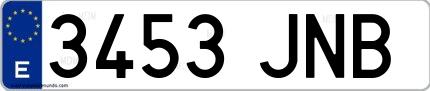 Ejemplo de matrícula española 3453 JNB