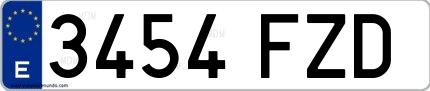Ejemplo de matrícula española 3454 FZD