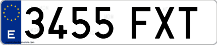 Ejemplo de matrícula de coche ordinaria 3455 FXT