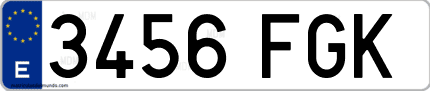 Ejemplo de matrícula de coche ordinaria 3456 FGK