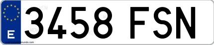 Ejemplo de matrícula española 3458 FSN
