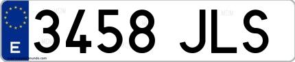 Ejemplo de matrícula española 3458 JLS