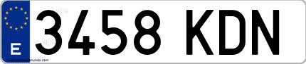 Ejemplo de matrícula española 3458 KDN