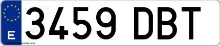 Ejemplo de matrícula española 3459 DBT