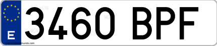 Ejemplo de matrícula de coche ordinaria 3460 BPF