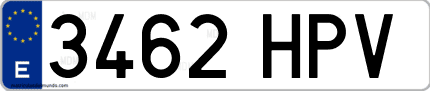 Ejemplo de matrícula de coche ordinaria 3462 HPV