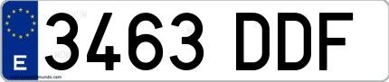 Ejemplo de matrícula española 3463 DDF