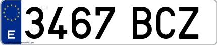 Ejemplo de matrícula española 3467 BCZ