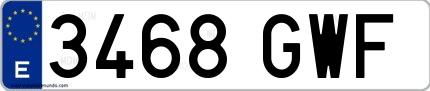 Ejemplo de matrícula española 3468 GWF