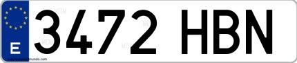 Ejemplo de matrícula española 3472 HBN