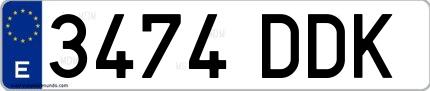 Ejemplo de matrícula española 3474 DDK