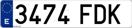 Ejemplo de matrícula española 3474 FDK