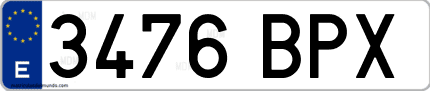 Ejemplo de matrícula de coche ordinaria 3476 BPX