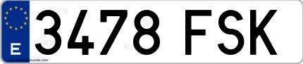 Ejemplo de matrícula española 3478 FSK