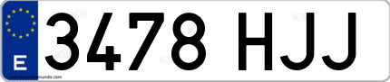 Ejemplo de matrícula de coche ordinaria 3478 HJJ
