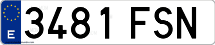 Ejemplo de matrícula de coche ordinaria 3481 FSN