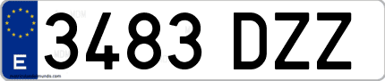 Ejemplo de matrícula de coche ordinaria 3483 DZZ
