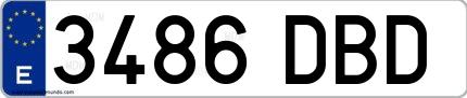 Ejemplo de matrícula española 3486 DBD