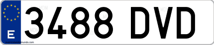 Ejemplo de matrícula de coche ordinaria 3488 DVD