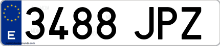 Ejemplo de matrícula de coche ordinaria 3488 JPZ