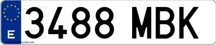 Ejemplo de matrícula española 3488 MBK