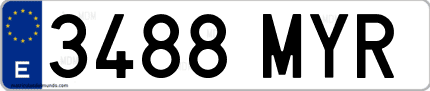 Ejemplo de matrícula de coche ordinaria 3488 MYR