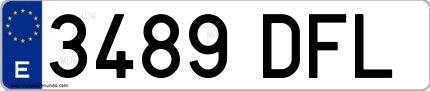 Ejemplo de matrícula española 3489 DFL