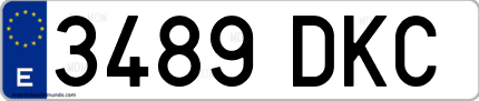 Ejemplo de matrícula de coche ordinaria 3489 DKC