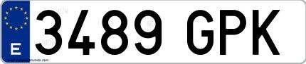 Ejemplo de matrícula de coche ordinaria 3489 GPK