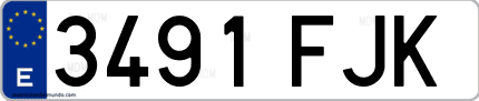 Ejemplo de matrícula de coche ordinaria 3491 FJK