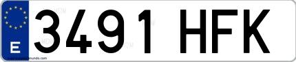 Ejemplo de matrícula española 3491 HFK