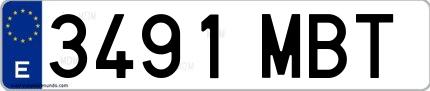 Ejemplo de matrícula española 3491 MBT
